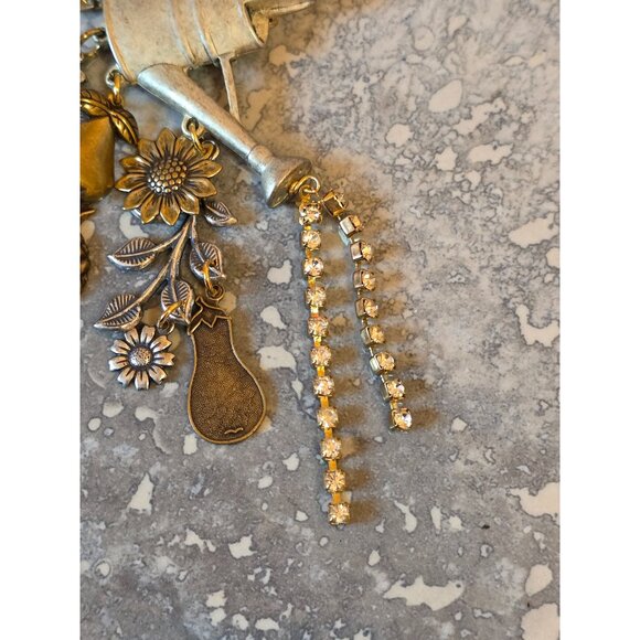 Vintage Silver & Gold Watering Can Brooch Crystals & Charms - Picture 5 of 6